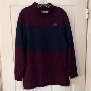 L.L. Bean Mens Rugby Mock Neck Navy Blue & Burgundy Pullover Shirt Large